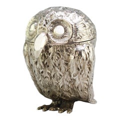 Antique Victorian Sterling Silver Ink Stand in the Shape of an Owl, London, 1848