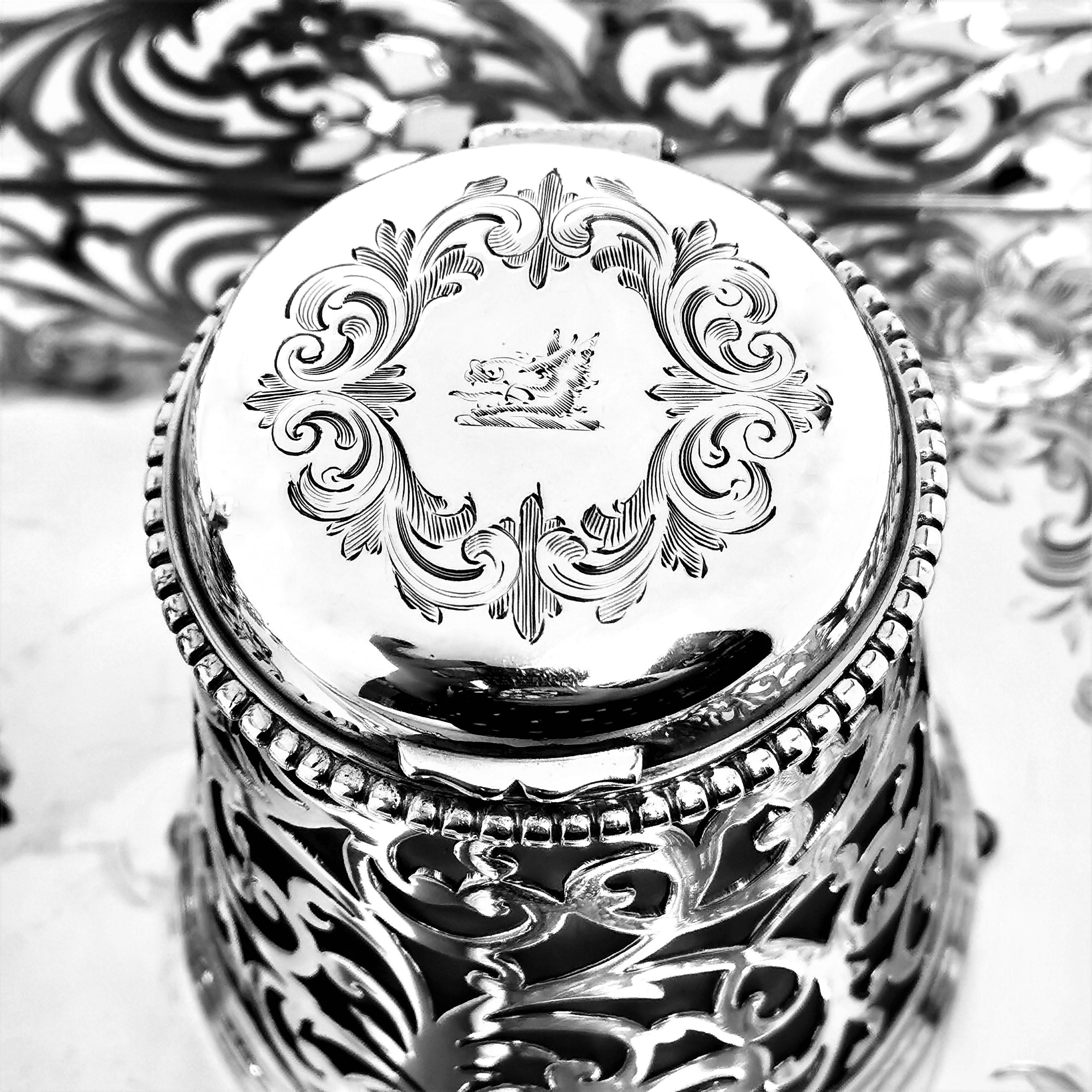 Antique Victorian Sterling Silver Ink Stand / Inkwell with Taper Stick 1851 For Sale 3