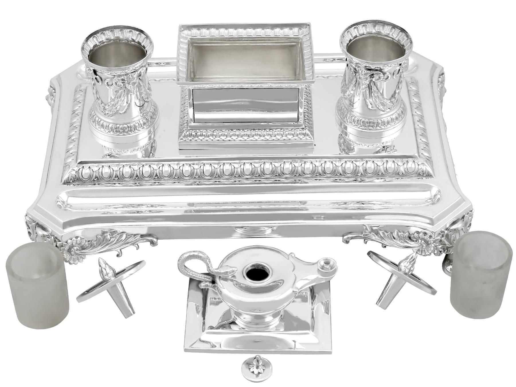 English Antique Victorian Sterling Silver Inkstand / Desk Standish For Sale