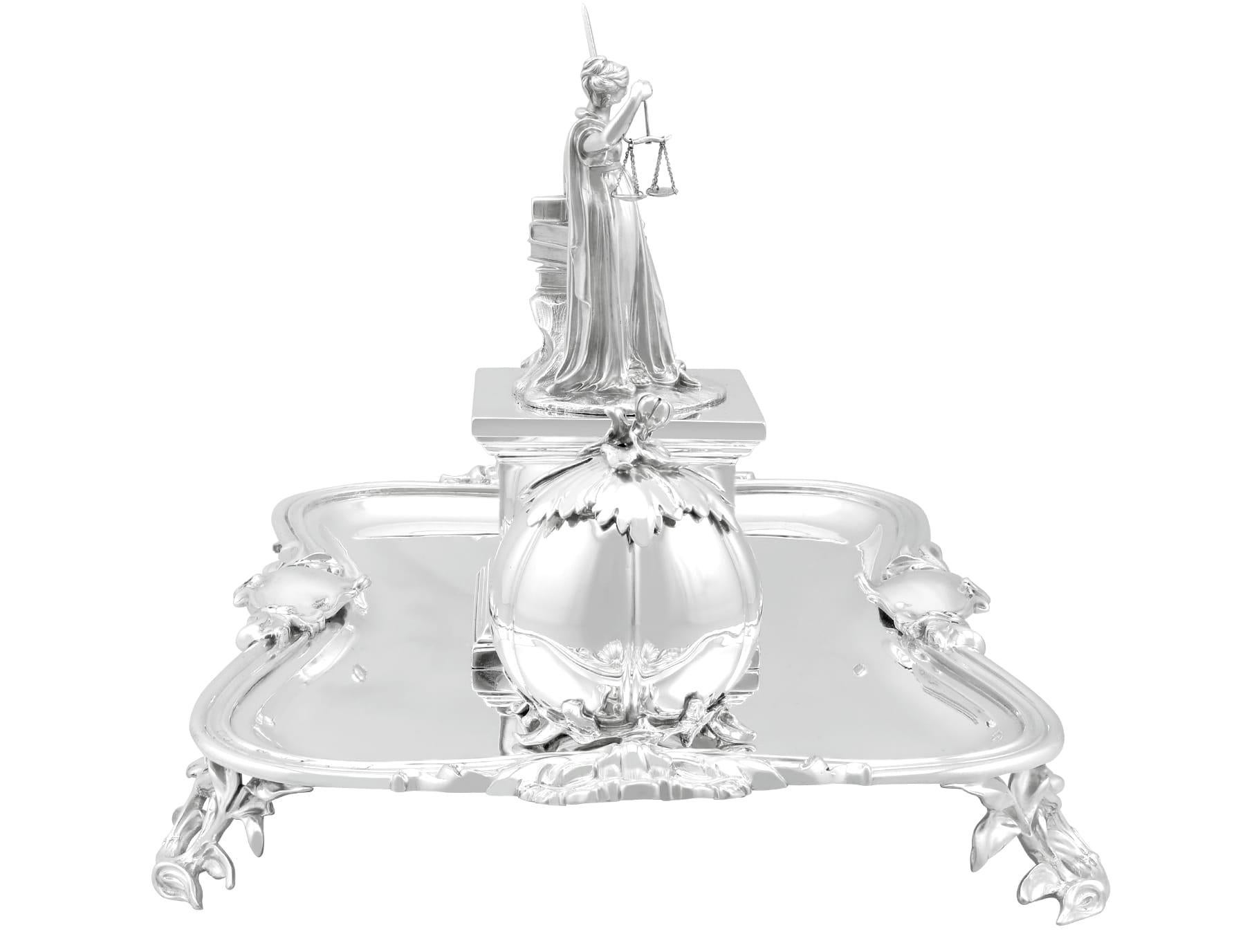 English Antique Victorian Sterling Silver Inkstand / Desk Standish For Sale