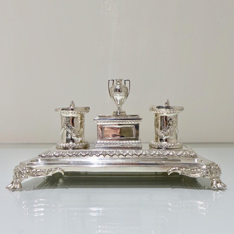 Antique Victorian Sterling Silver Inkstand Sheffield, 1863 Henry Wilkinson & Co 5