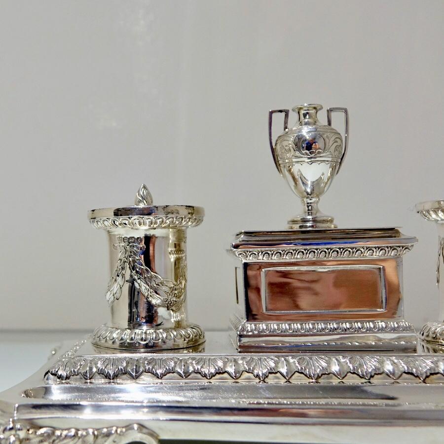 British Antique Victorian Sterling Silver Inkstand Sheffield, 1863 Henry Wilkinson & Co