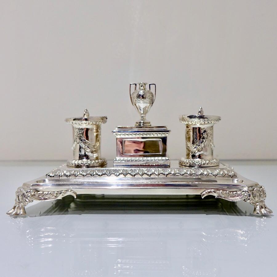 Antique Victorian Sterling Silver Inkstand Sheffield, 1863 Henry Wilkinson & Co In Good Condition In 53-64 Chancery Lane, London
