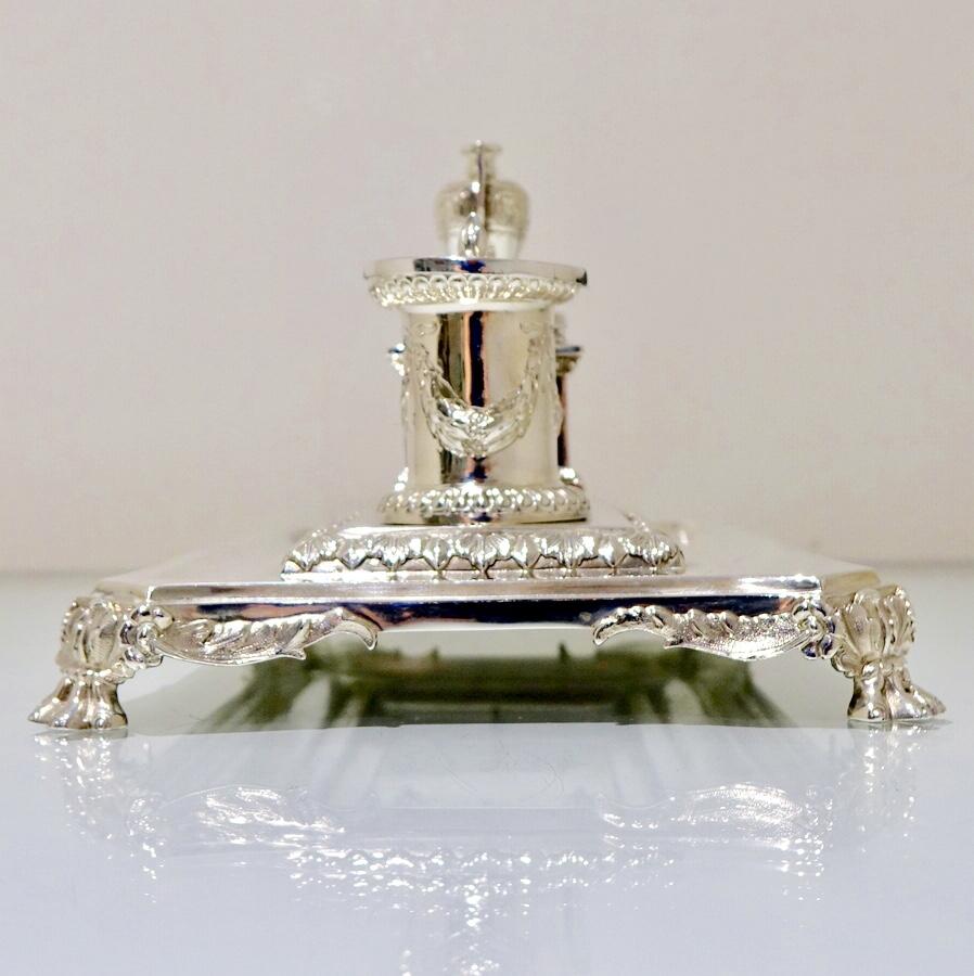 19th Century Antique Victorian Sterling Silver Inkstand Sheffield, 1863 Henry Wilkinson & Co