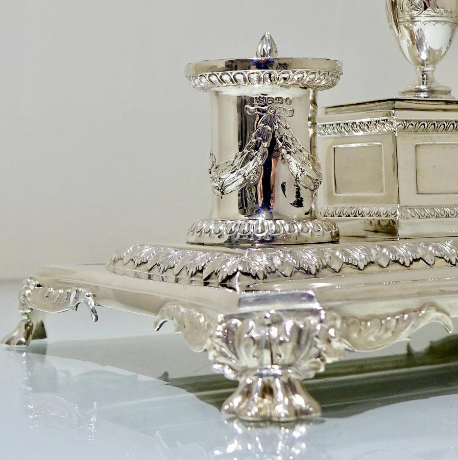 Antique Victorian Sterling Silver Inkstand Sheffield, 1863 Henry Wilkinson & Co 1