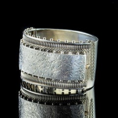 Antique Victorian Sterling Silver Ivy Cuff Bangle Dated 1883