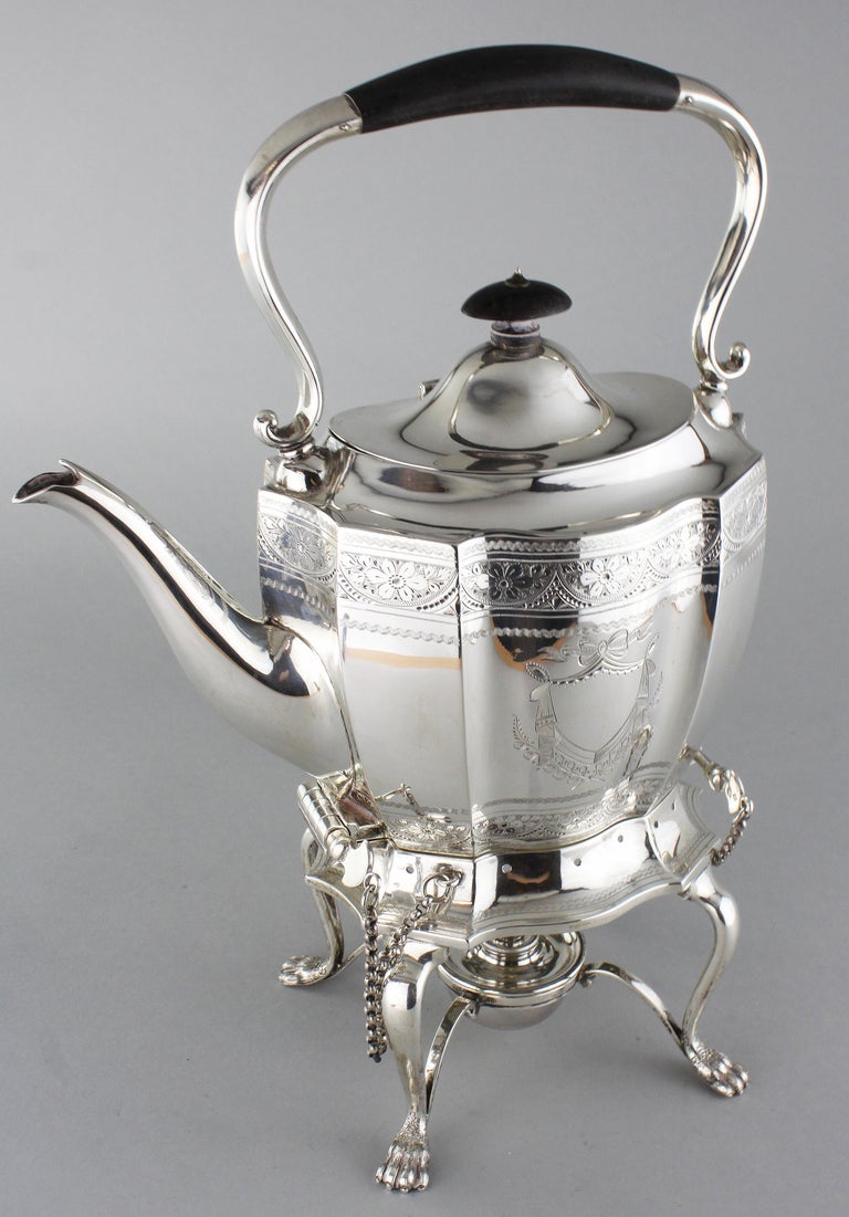 Antique Victorian Sterling Silver Kettle on Stand and Burner, Sheffield