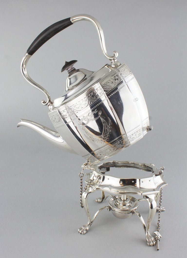 Antique Victorian Sterling Silver Kettle on Stand and Burner, Sheffield