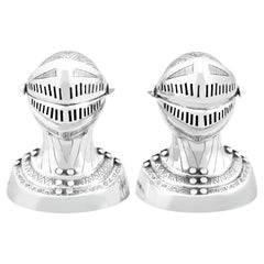 Victorian Sterling Silver Knight Helmet Peppers