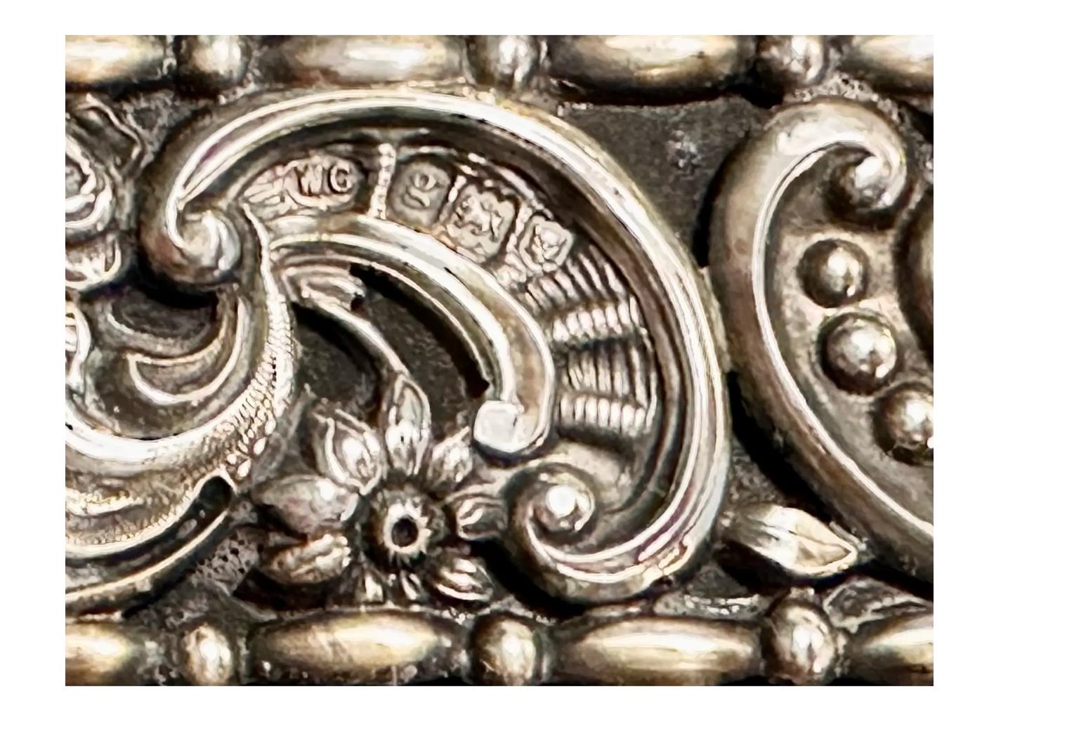 Rococo Antique Victorian Sterling Silver & Leather Document Box For Sale