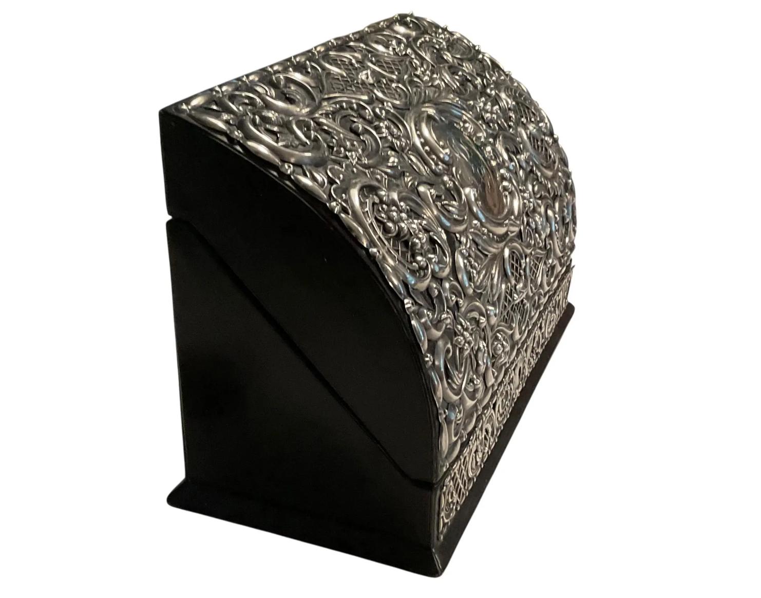 Antique Victorian Sterling Silver & Leather Document Box In Good Condition For Sale In LOS ANGELES, CA