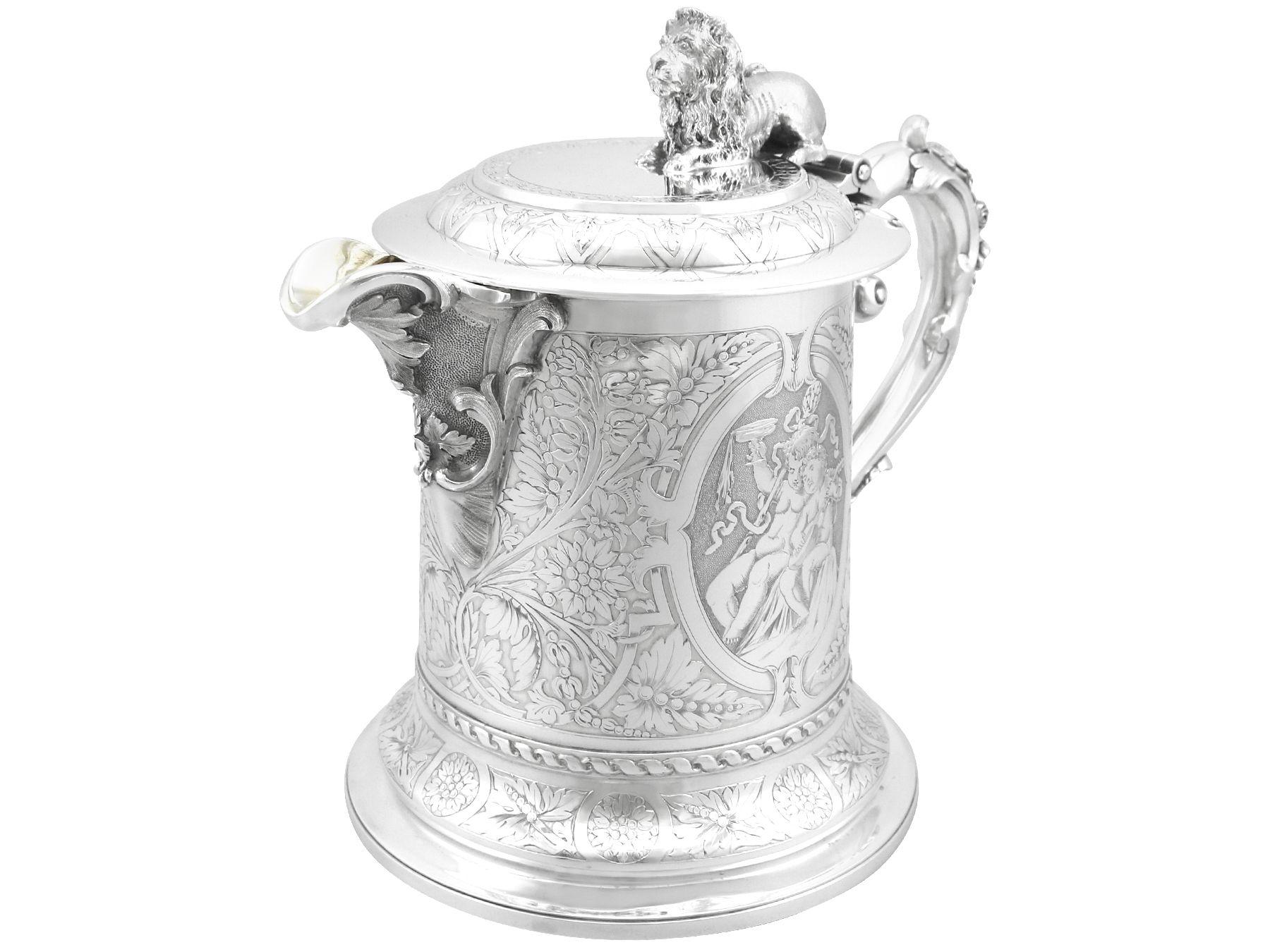 Antique 1872 Victorian Sterling Silver Lidded Jug In Excellent Condition In Jesmond, Newcastle Upon Tyne