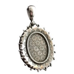 Antique Victorian Sterling Silver Locket Pendant, Forget Me Not Flowers