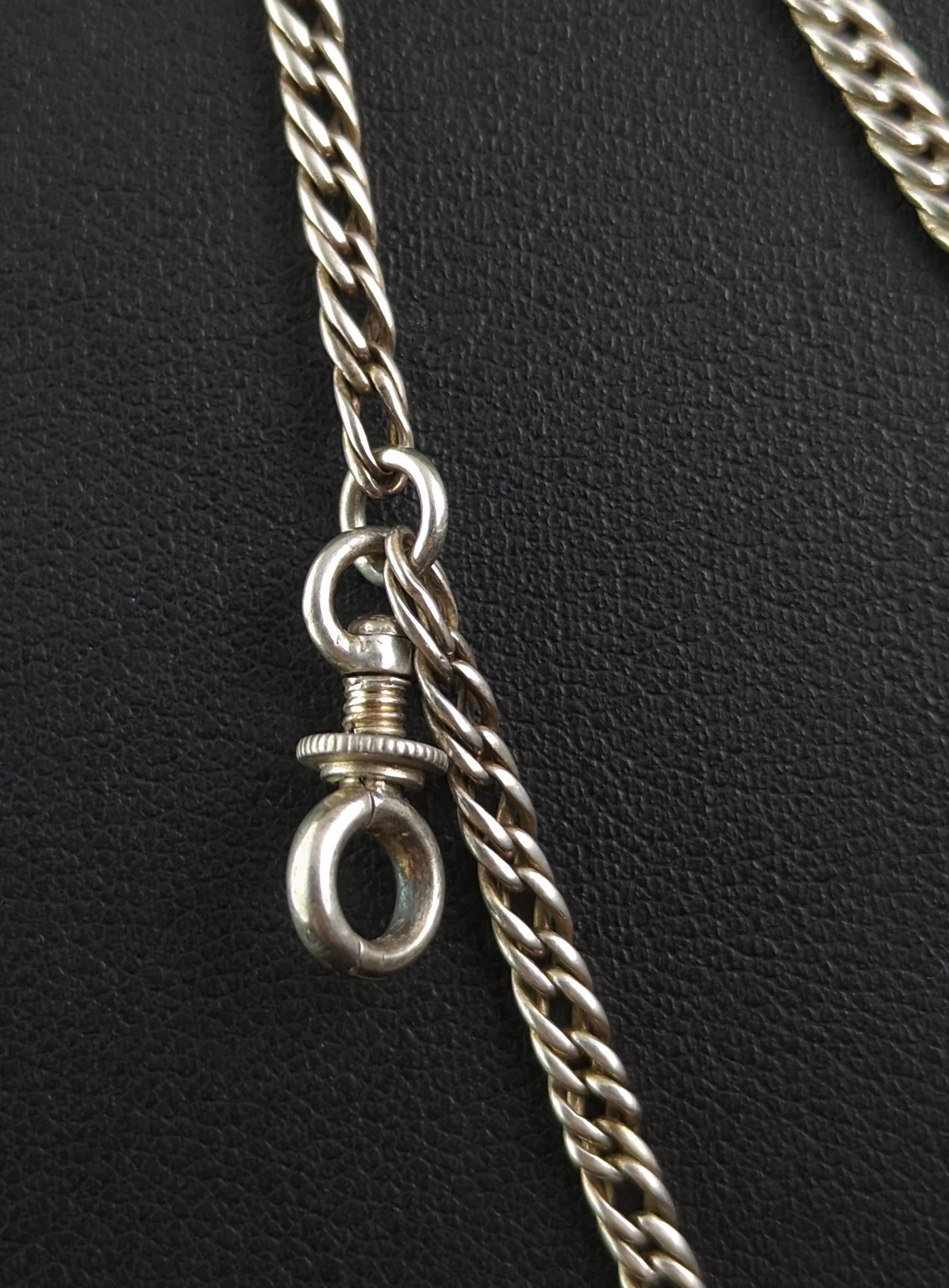 Antique Victorian sterling silver long chain necklace, Curb link  4