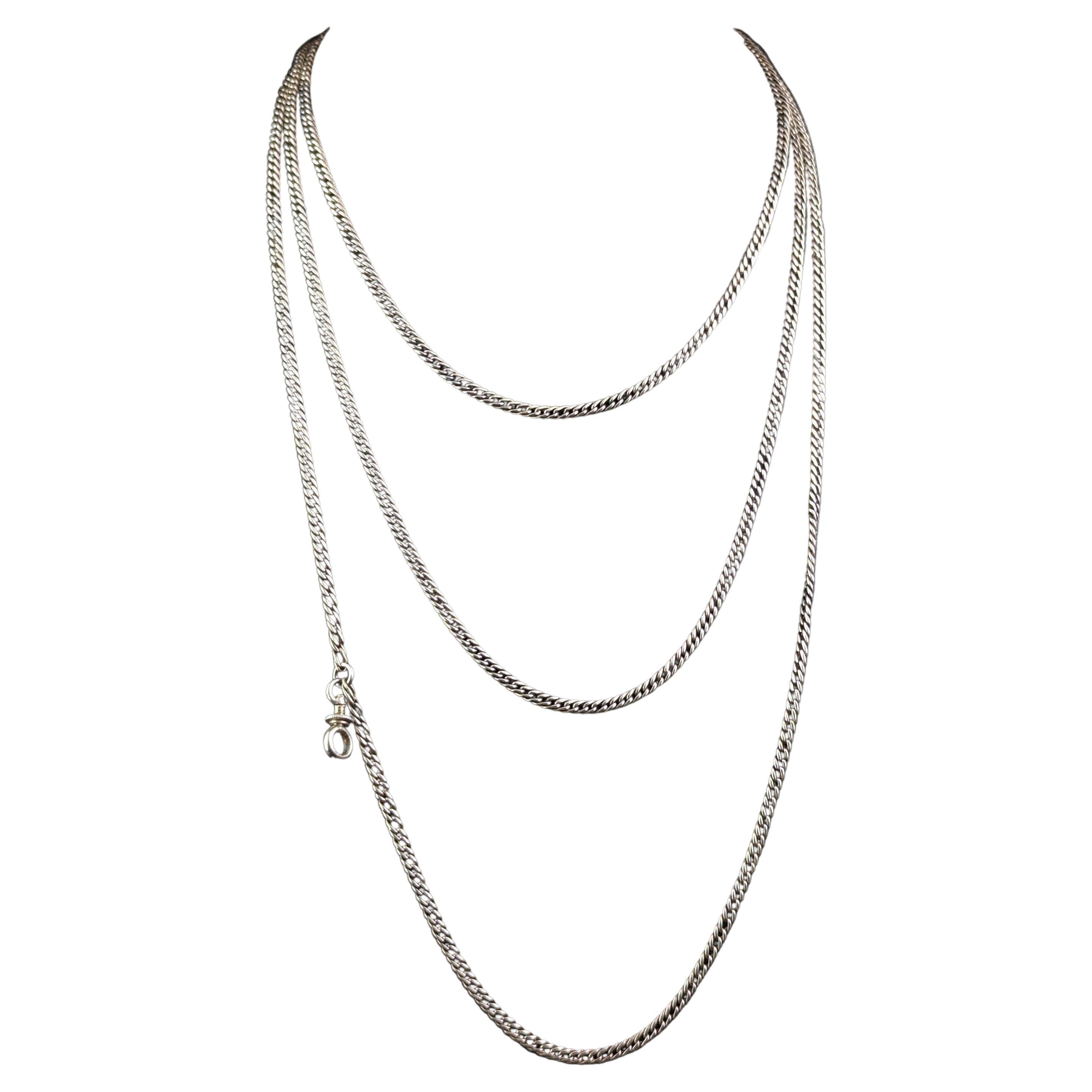 Antique Long Silver Necklace For Sale at 1stDibs