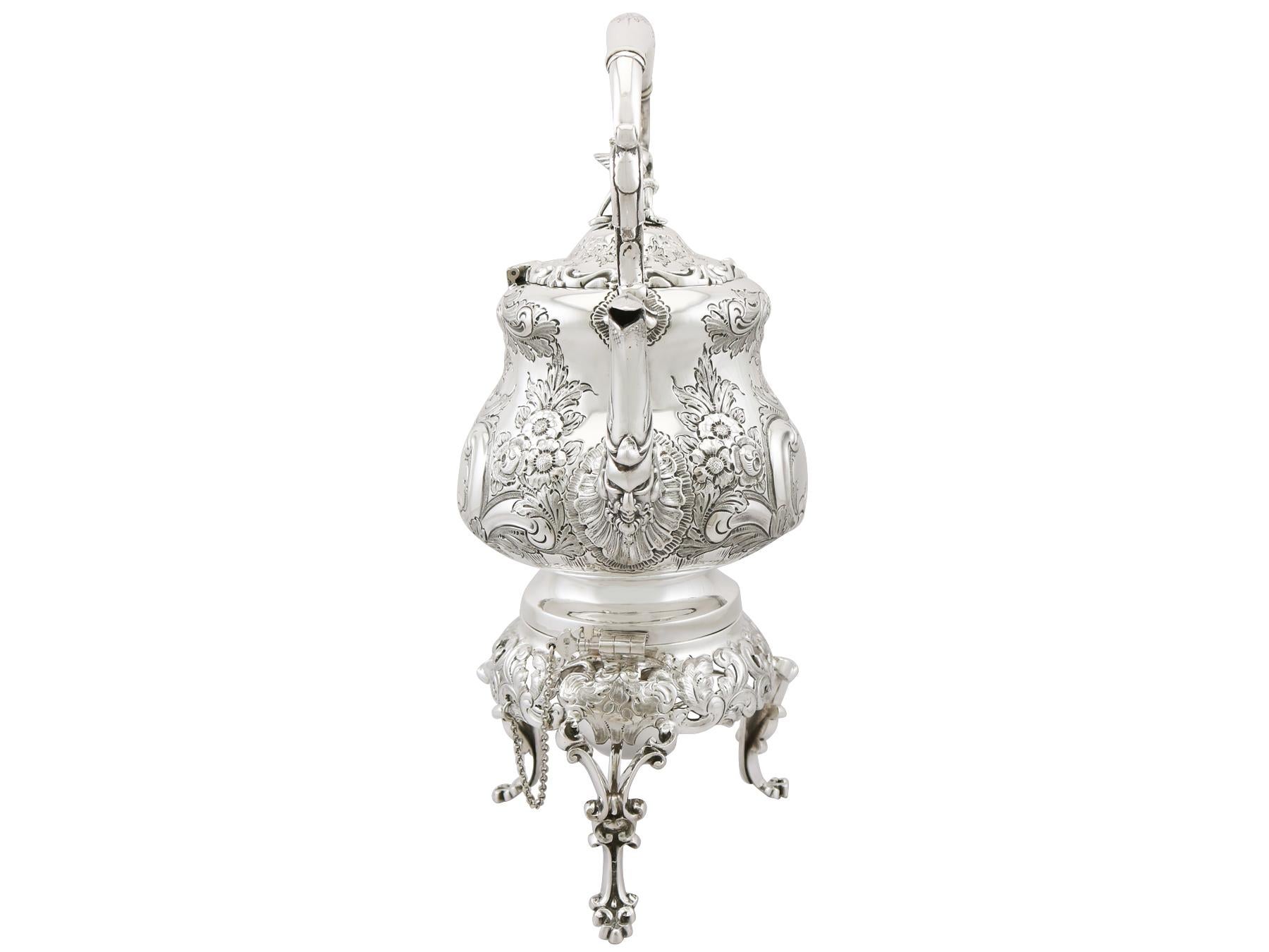 British Antique Victorian Sterling Silver Louis Spirit Kettle, 1898