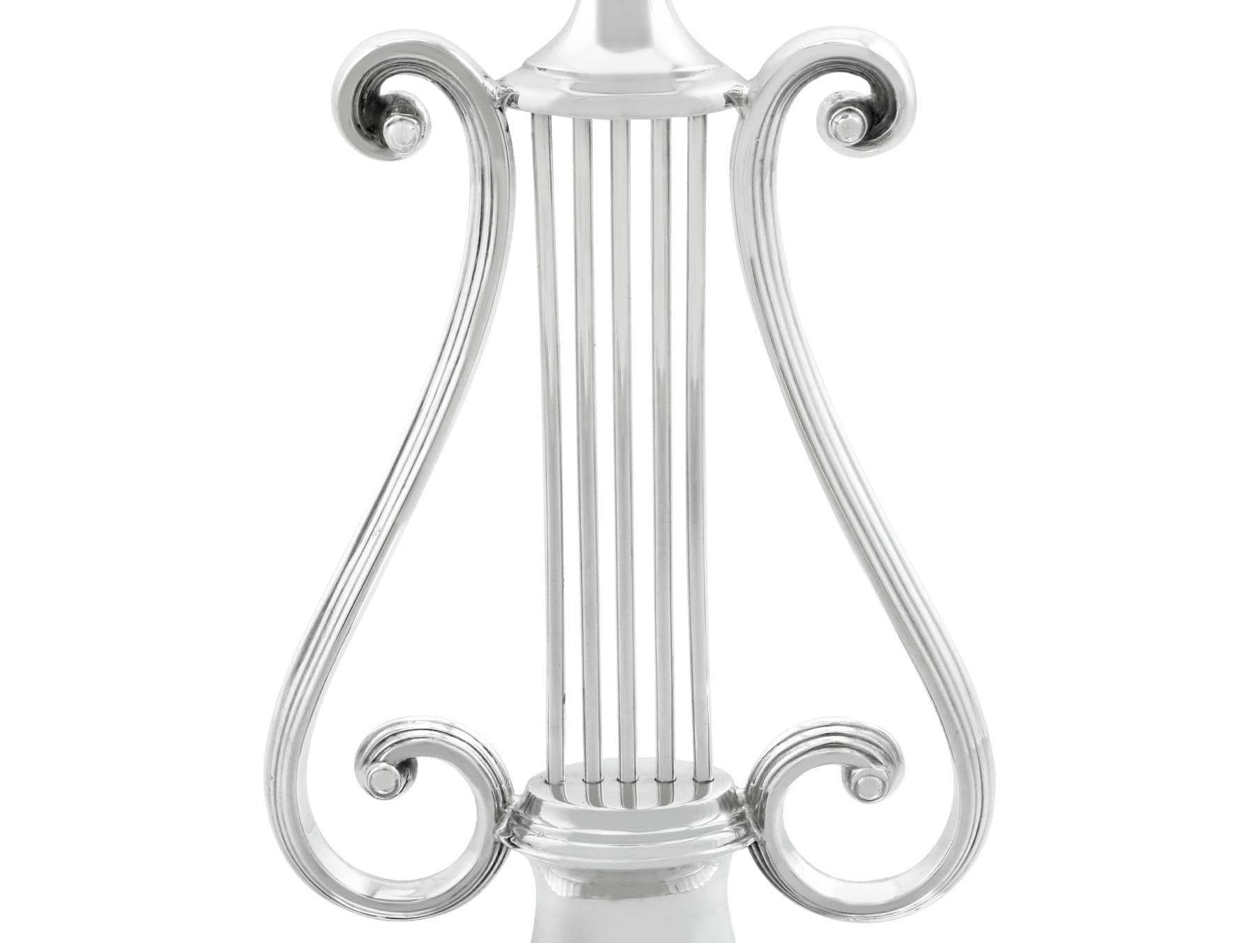 Victorian Sterling Silver Lyre Candle Holders For Sale 1