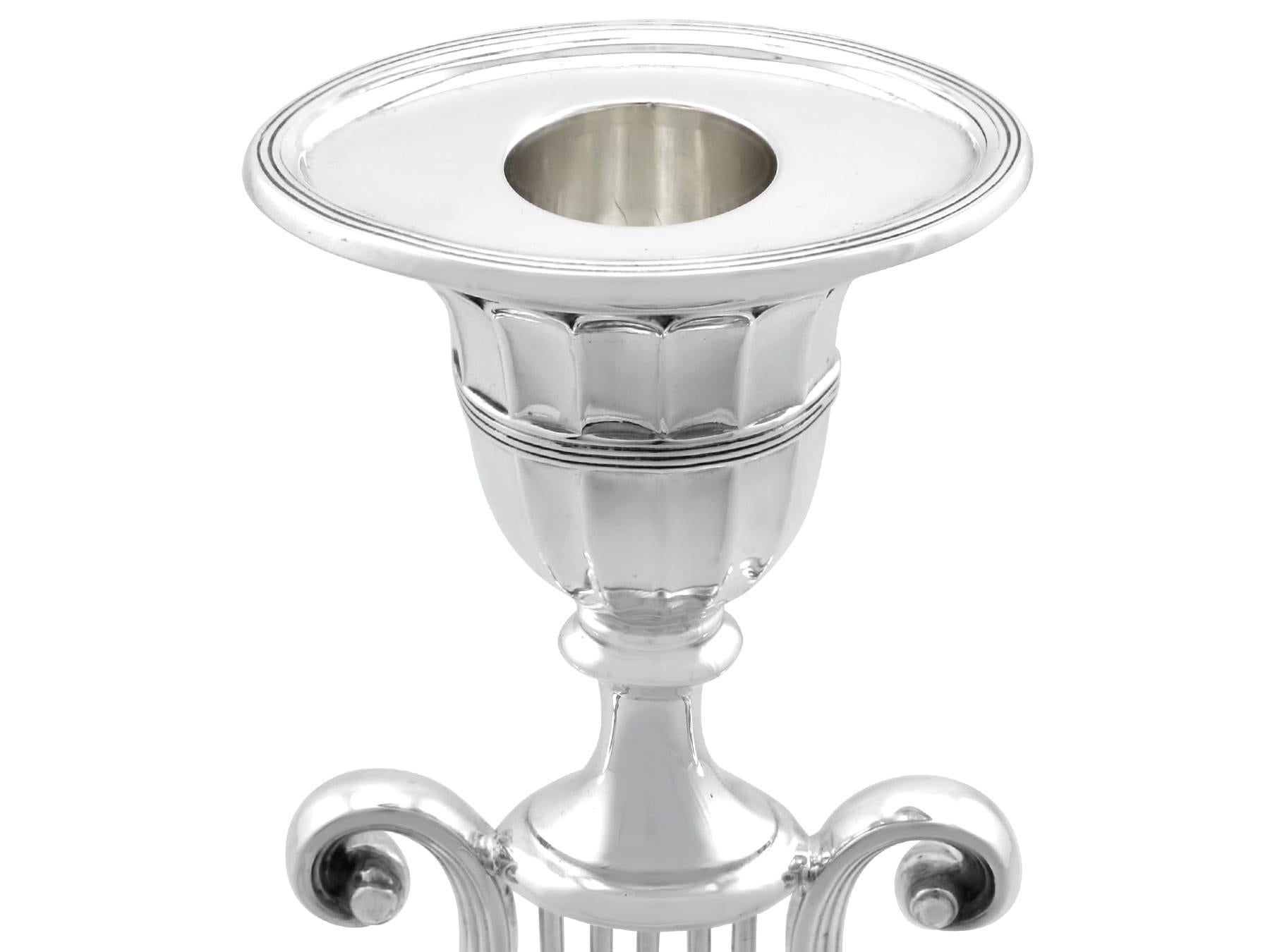 Victorian Sterling Silver Lyre Candle Holders For Sale 2