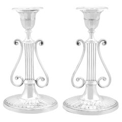 Used Victorian Sterling Silver Lyre Candle Holders