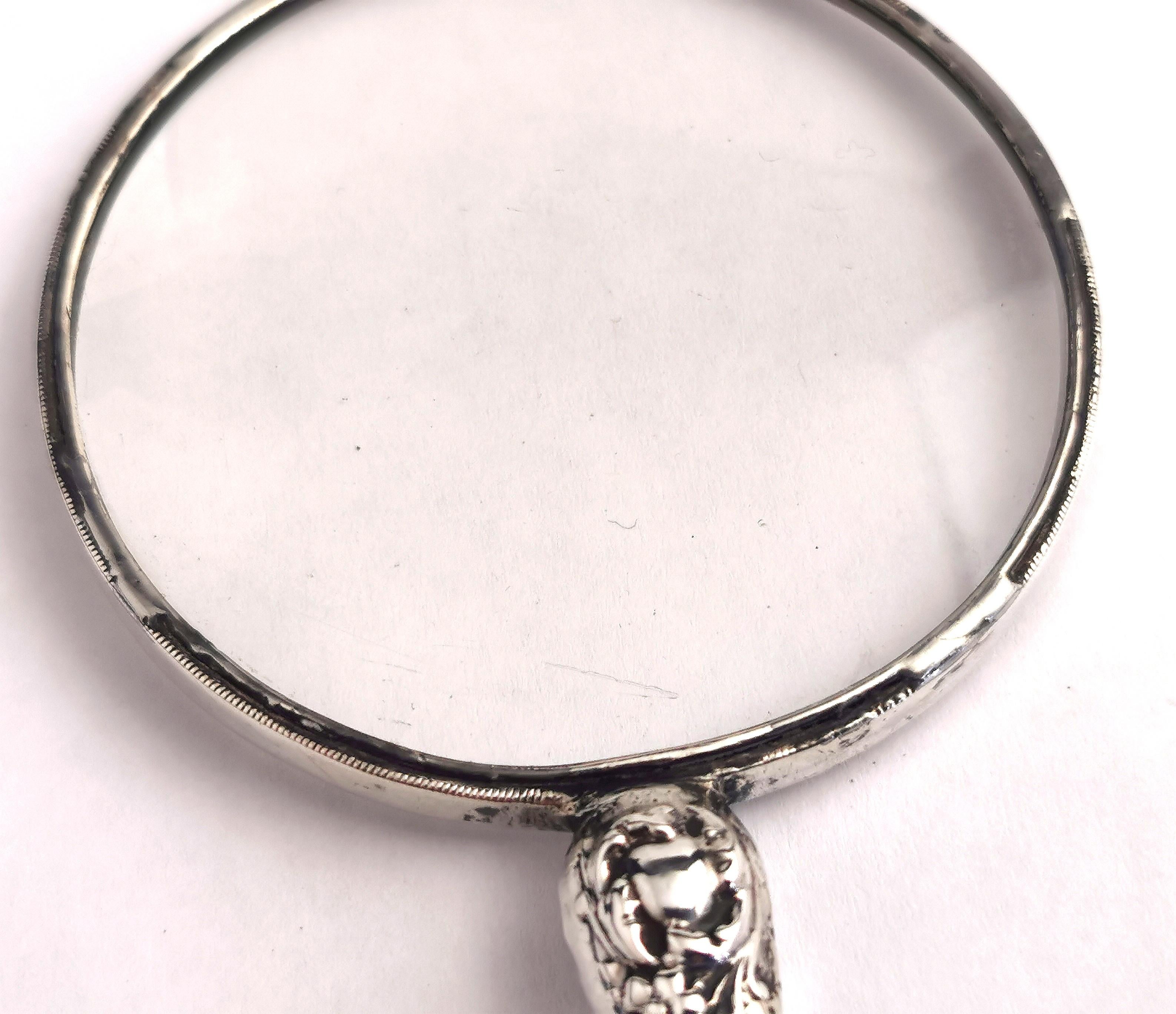 Antique Victorian Sterling Silver Magnifying Glass, Repousse 4