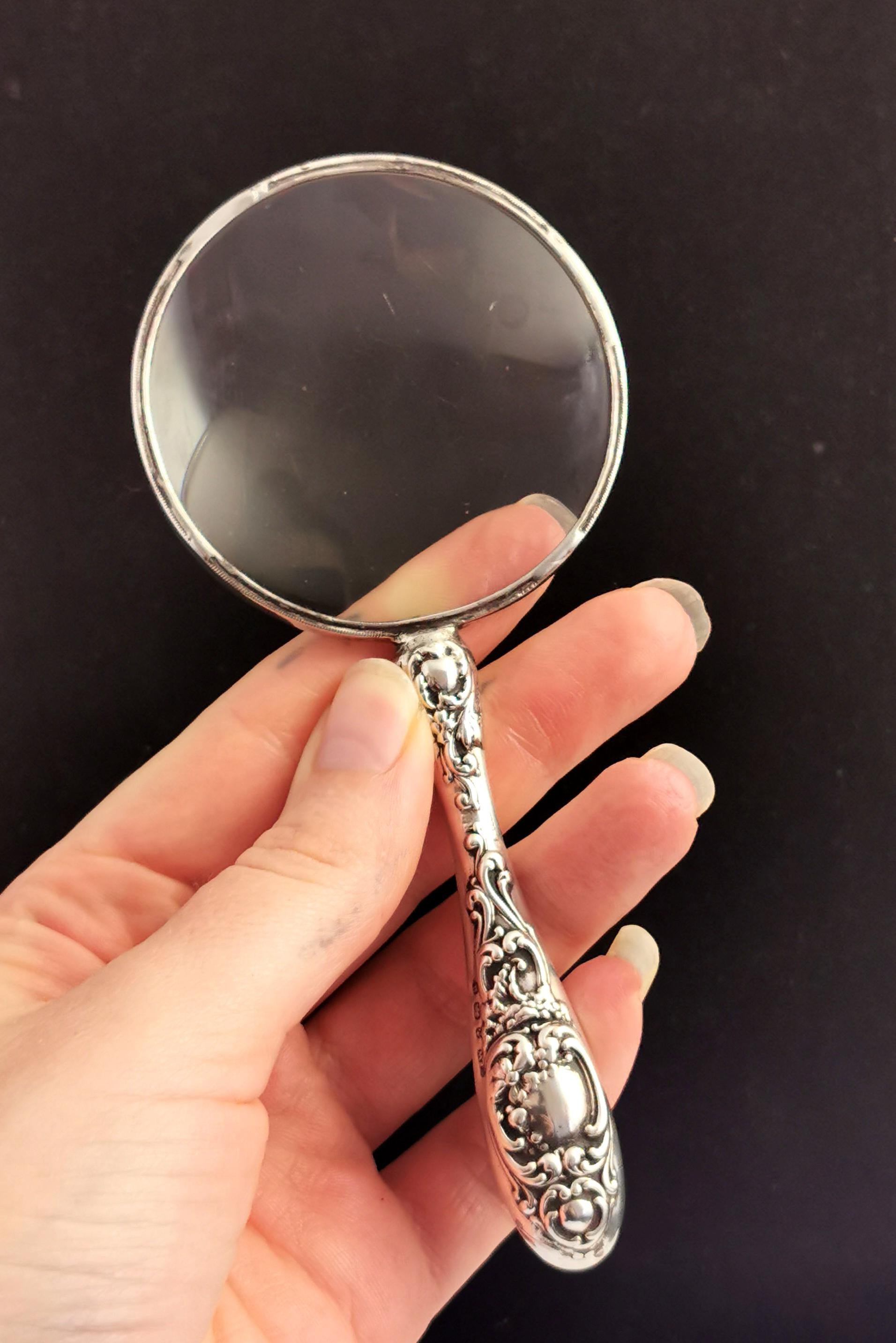 Late Victorian Antique Victorian Sterling Silver Magnifying Glass, Repousse
