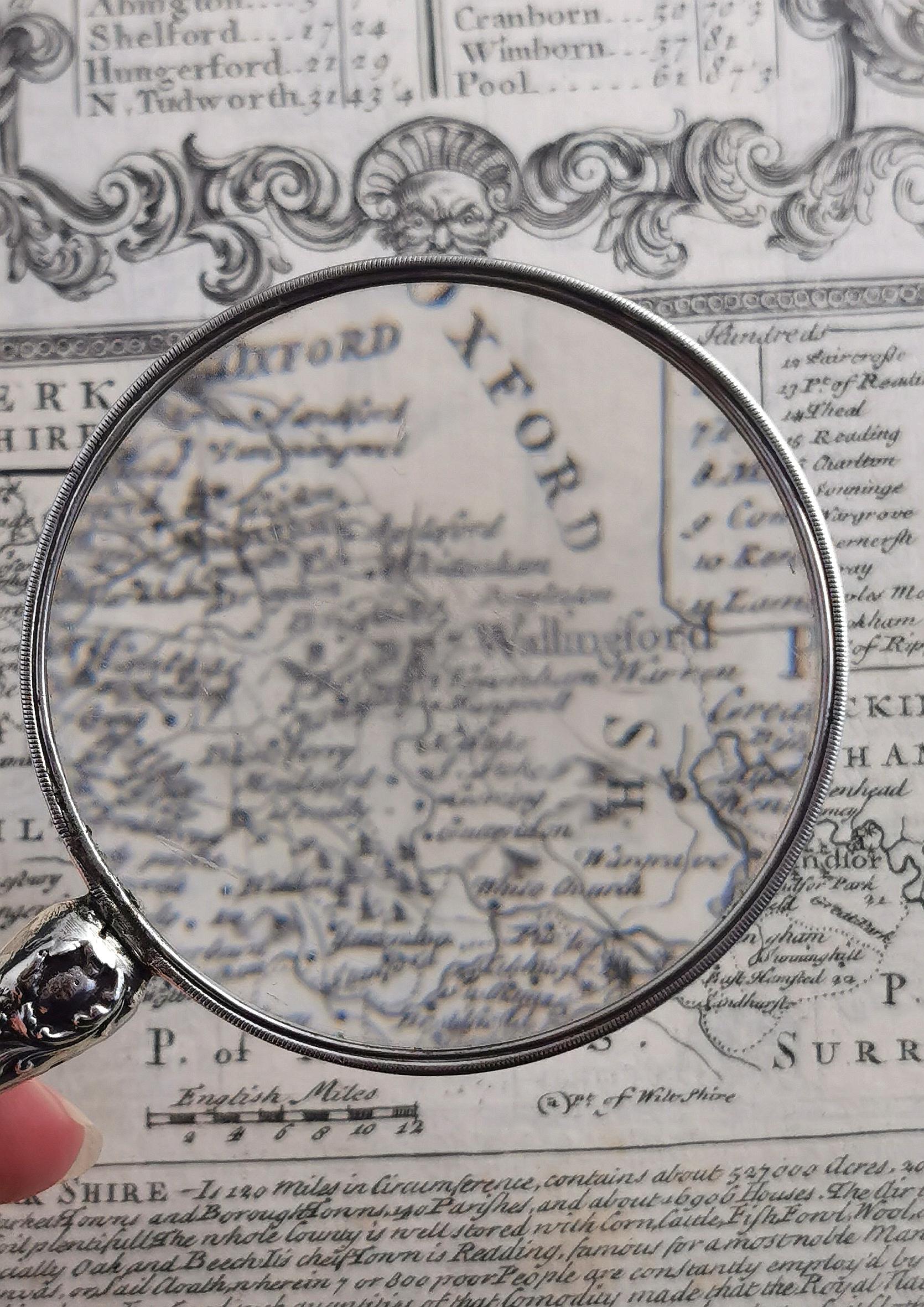 Women's or Men's Antique Victorian Sterling Silver Magnifying Glass, Repousse