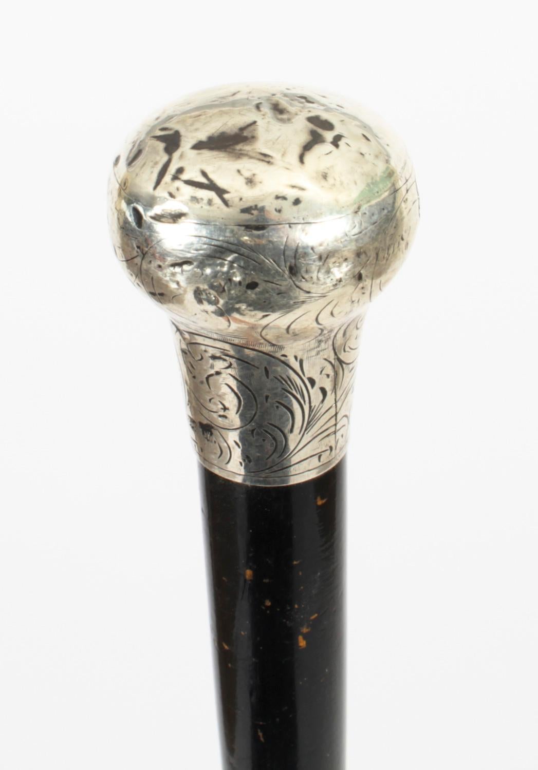 Antique Victorian Sterling Silver & Malacca Walking Stick 1871, 19th C In Good Condition In London, GB