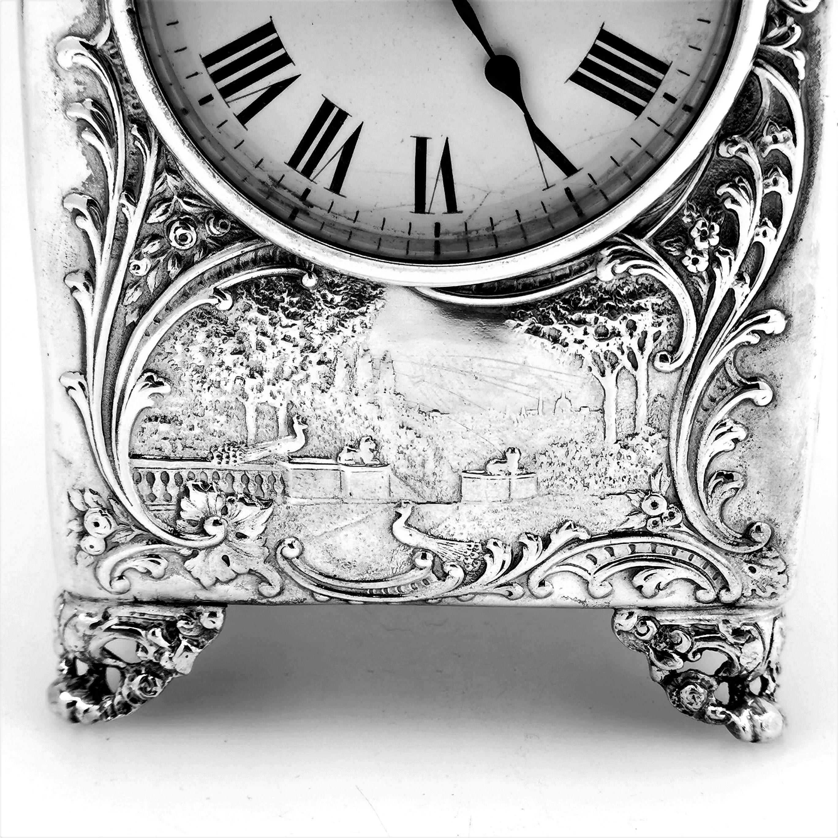 Antique Victorian Sterling Silver Mantle Carriage Clock, 1899 - Michael  Sedler Antiques