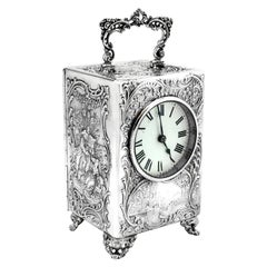 Vintage Victorian Sterling Silver Mantle Carriage Clock, 1899