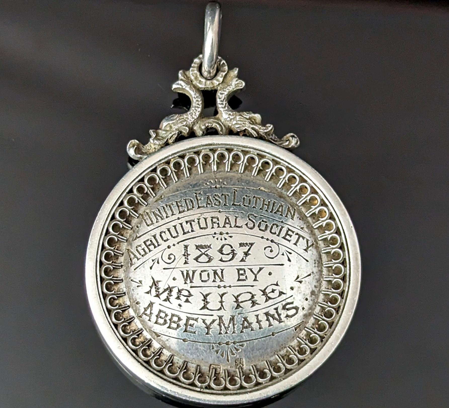 Antique Victorian sterling silver medal pendant, Medallion, Agriculture  For Sale 2