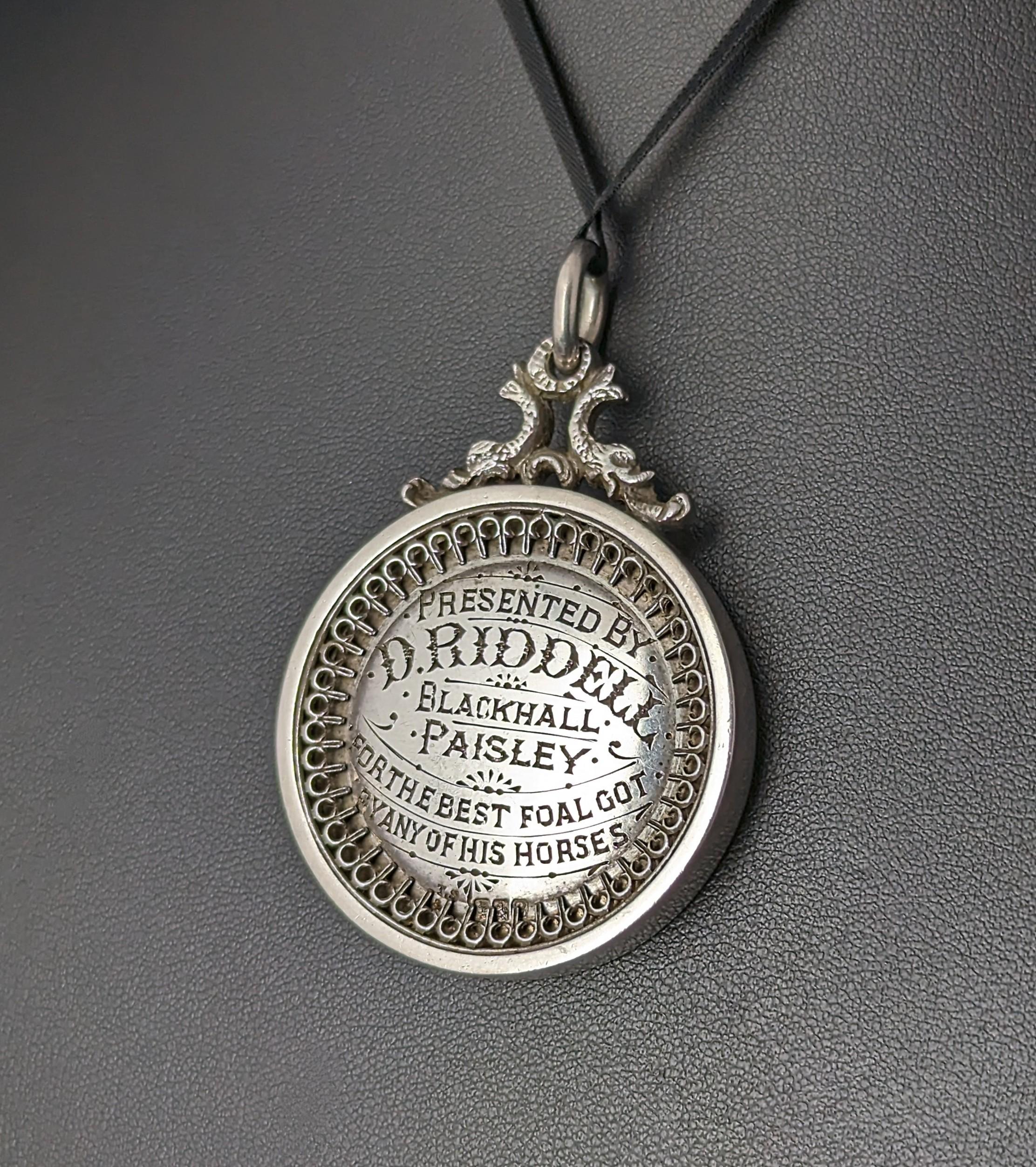 Antique Victorian sterling silver medal pendant, Medallion, Agriculture  For Sale 3