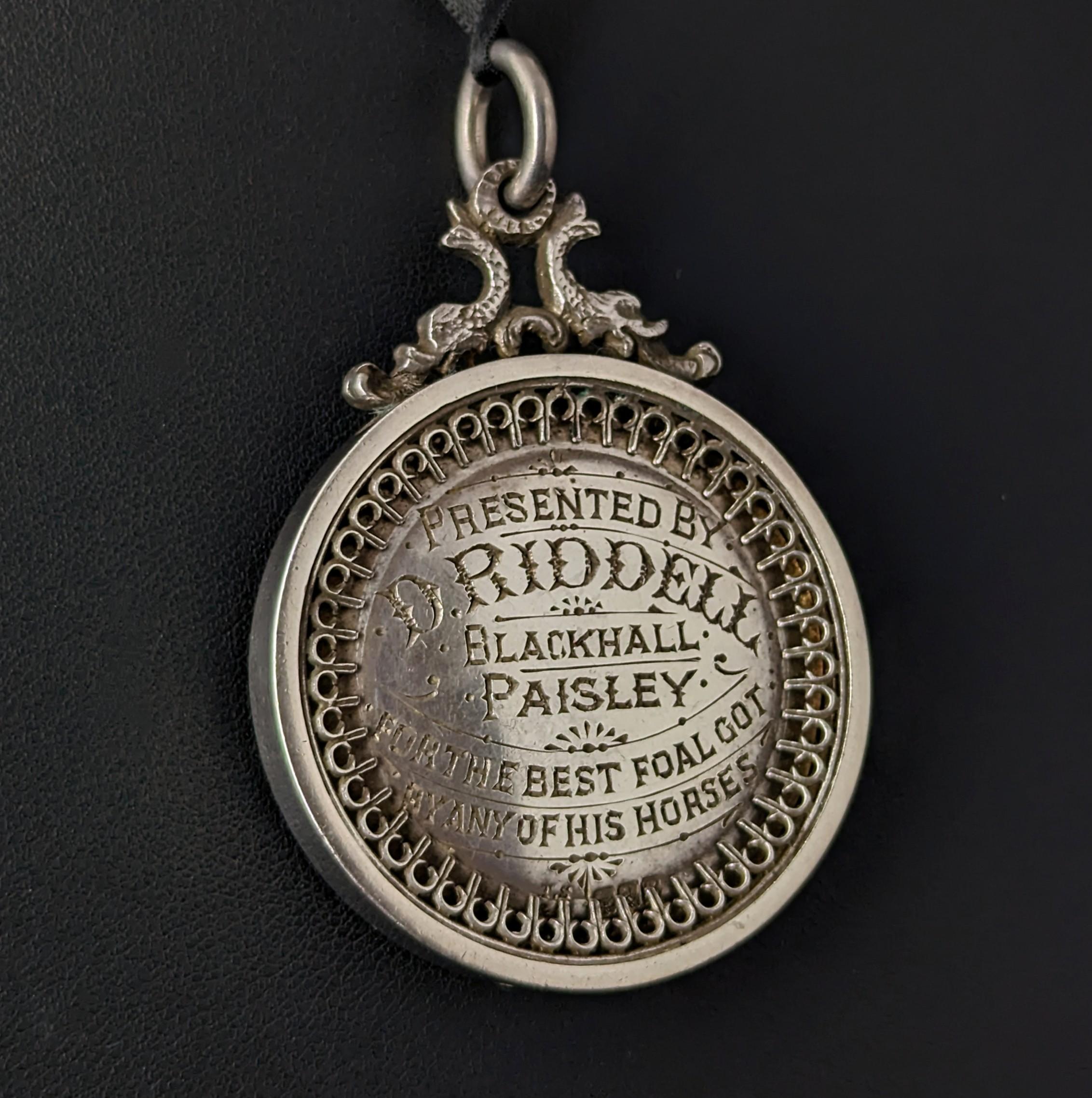 Antique Victorian sterling silver medal pendant, Medallion, Agriculture  For Sale 5