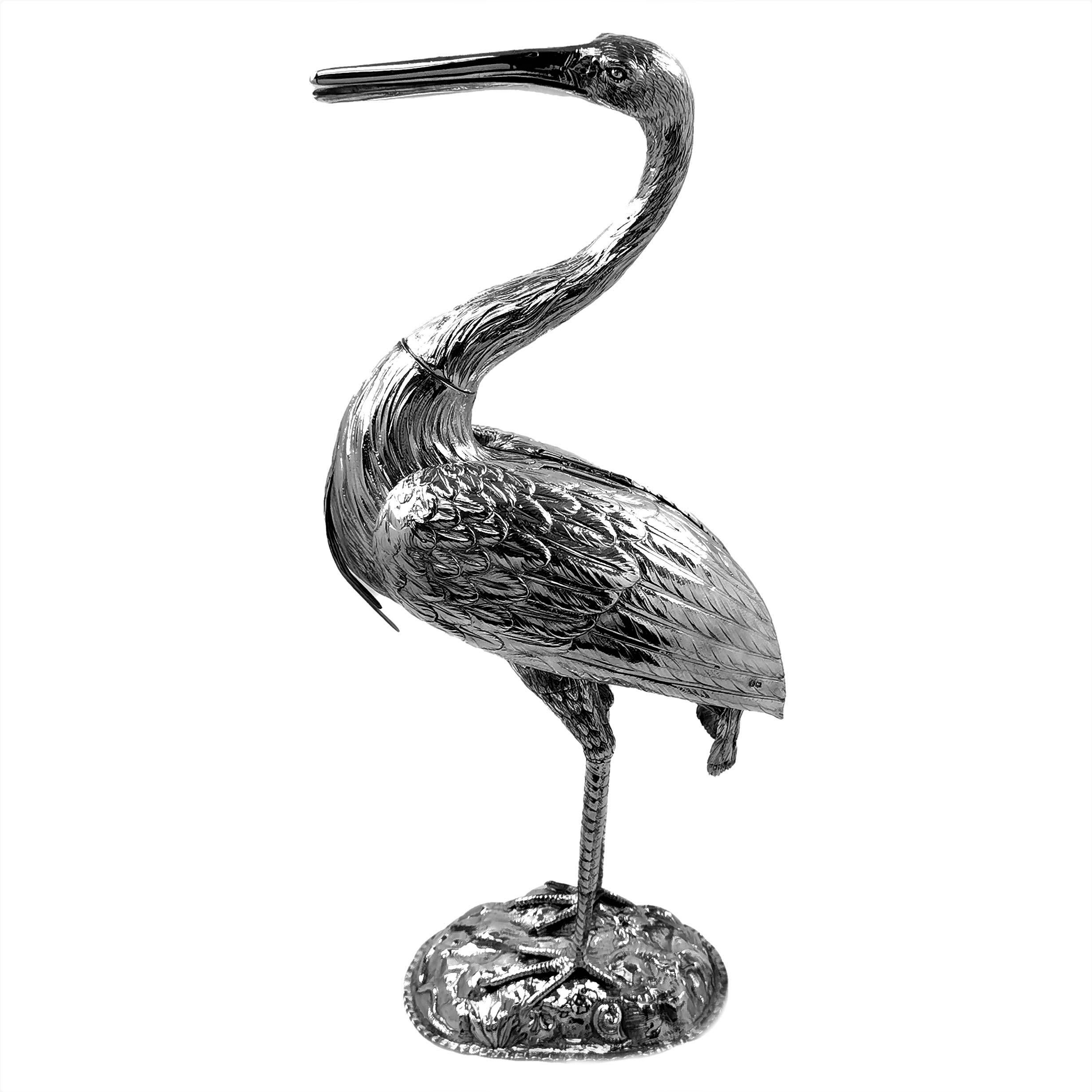 silver crane bird