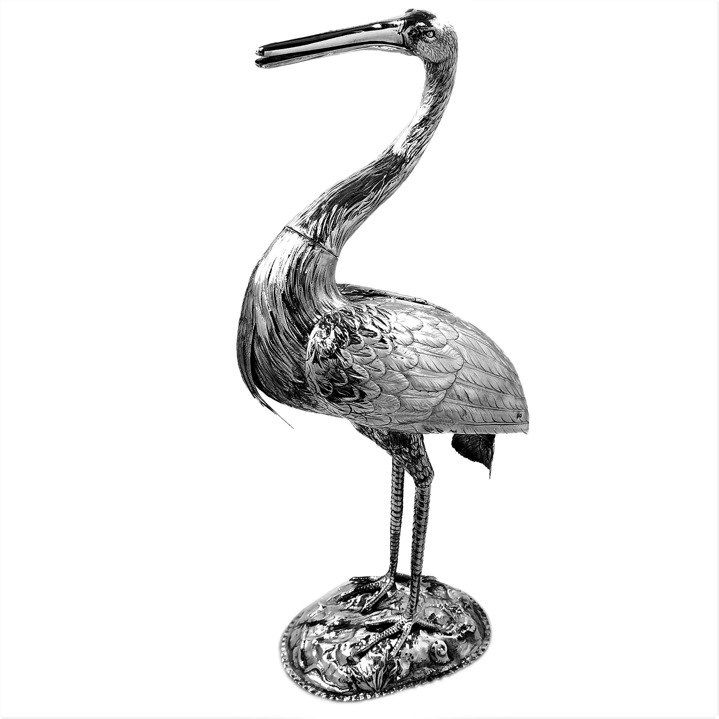 European Antique Victorian Sterling Silver Model Heron / Crane Bird Figure 1893 Import Mk