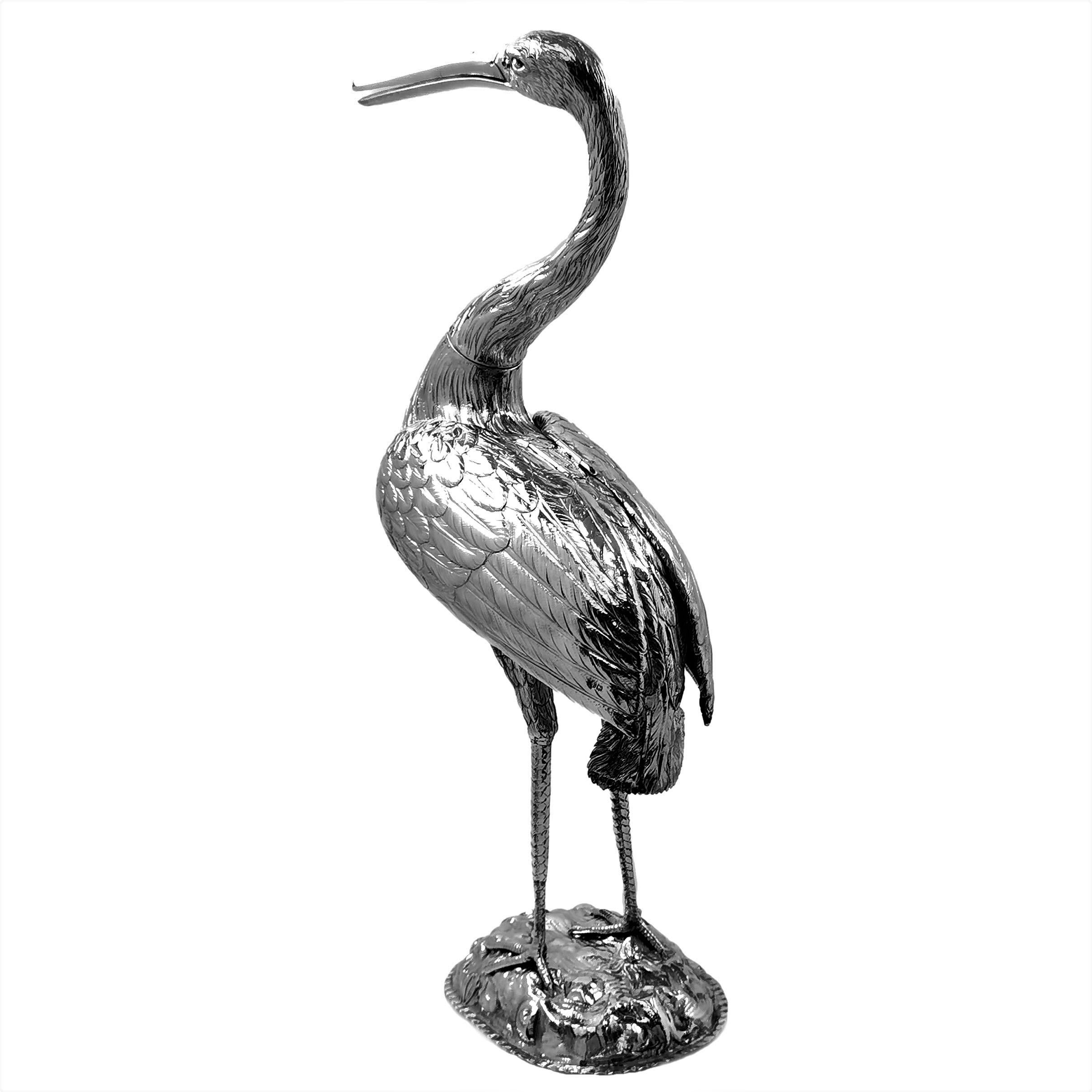 Antique Victorian Sterling Silver Model Heron / Crane Bird Figure 1893 Import Mk In Good Condition In London, GB