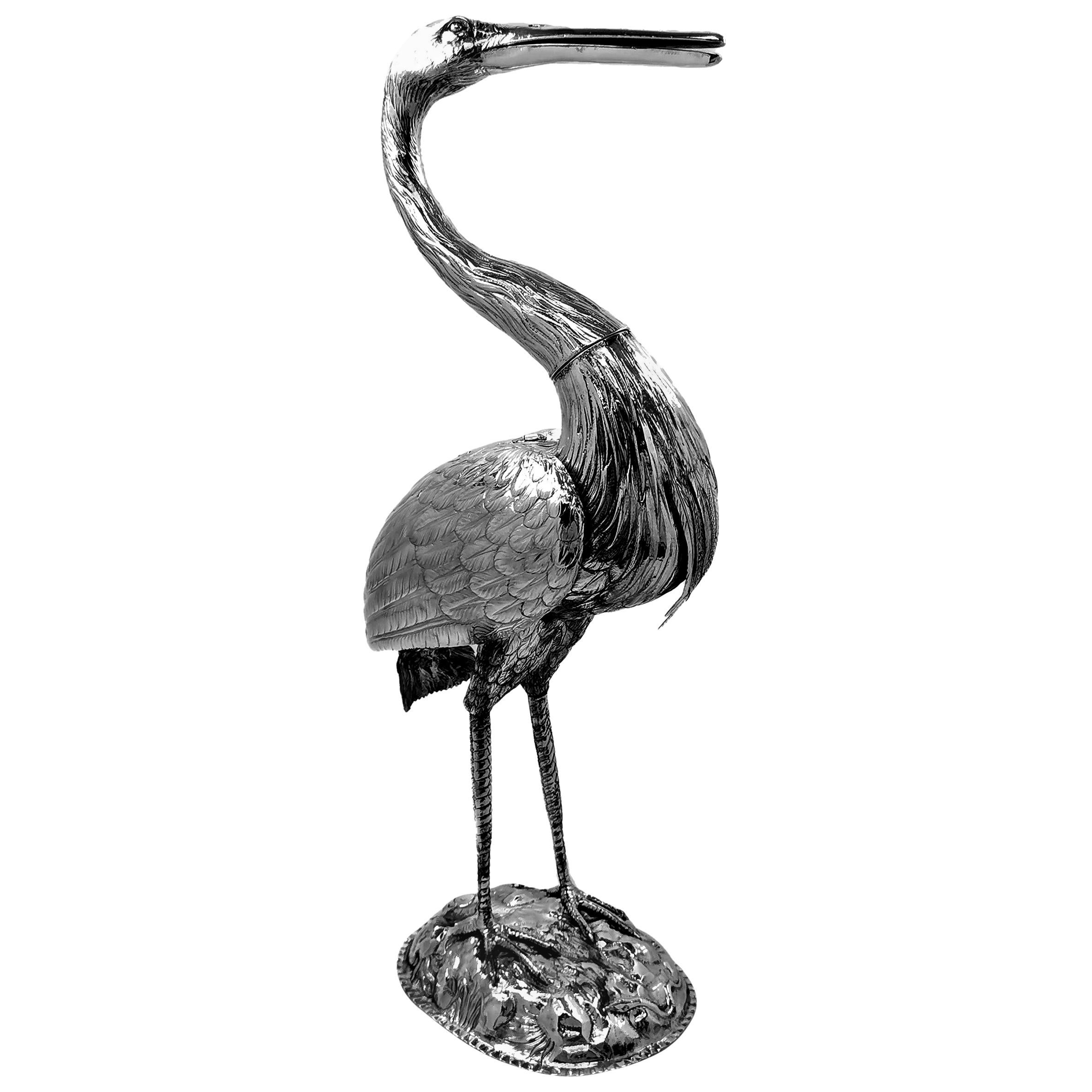 Antique Victorian Sterling Silver Model Heron / Crane Bird Figure 1893 Import Mk