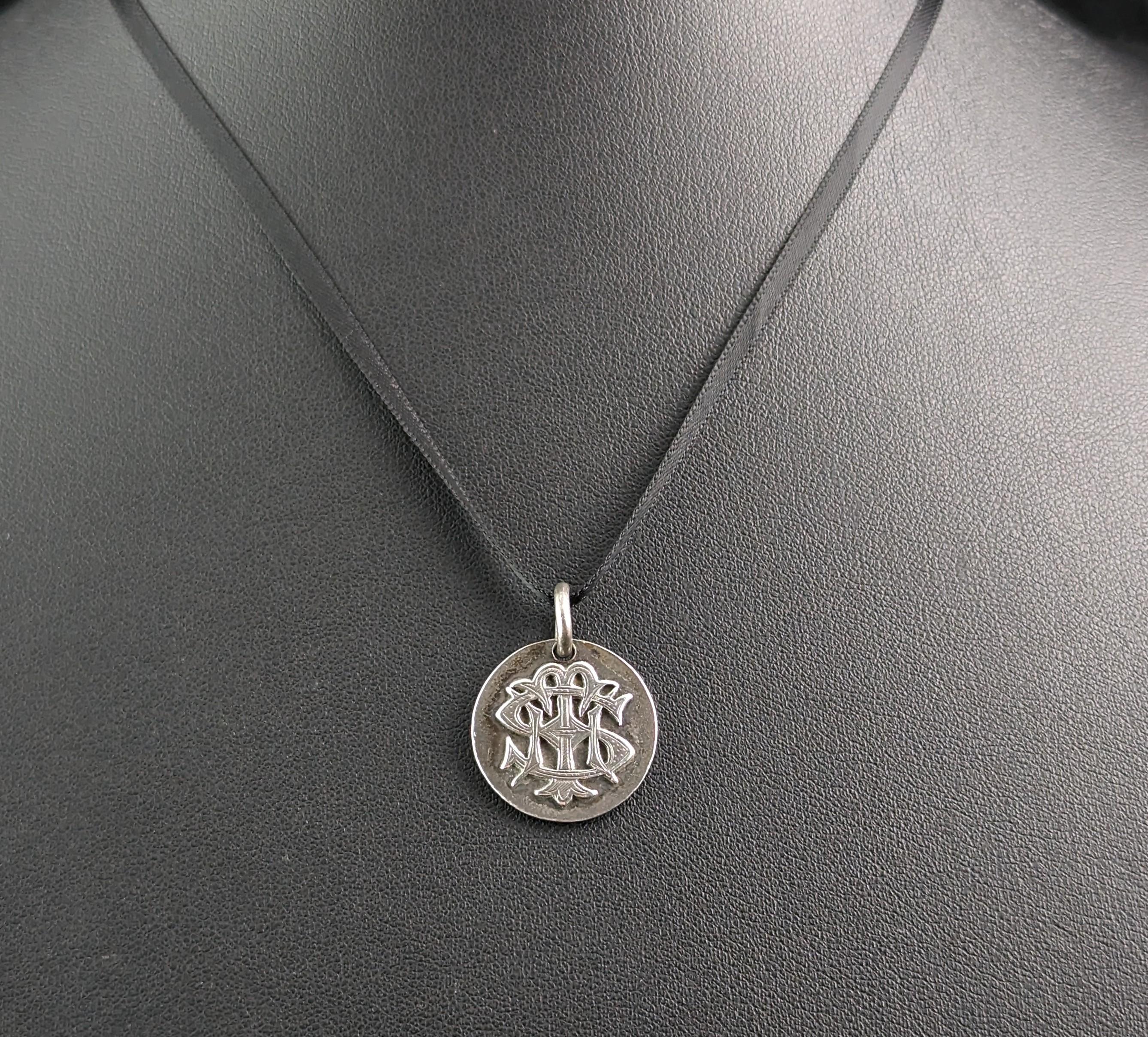 Women's or Men's Antique Victorian sterling silver monogram pendant 