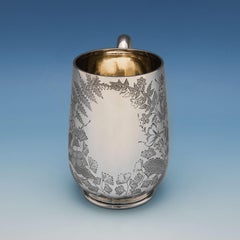 Antiker viktorianischer Becher aus Sterlingsilber mit Blumengravur, gestempelt 1885