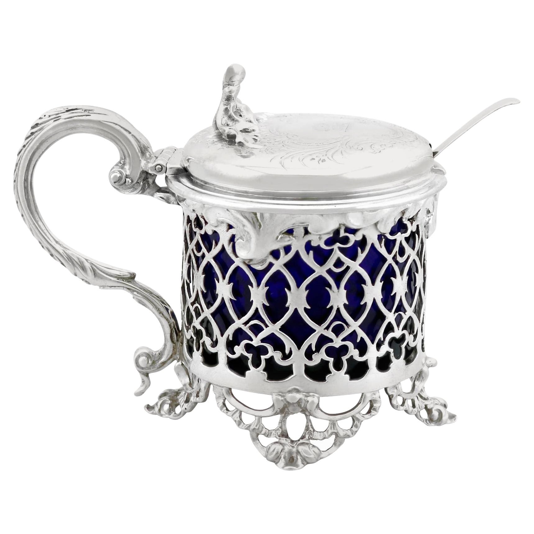 Antique pot à moutarde victorien en argent sterling (1841) en vente