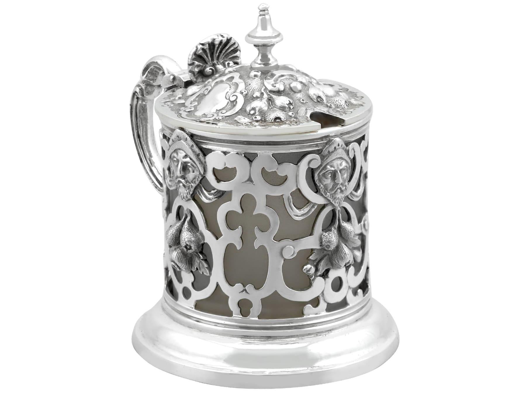 Recipiente victoriano para mostaza de plata de ley (1867) Plata esterlina en venta