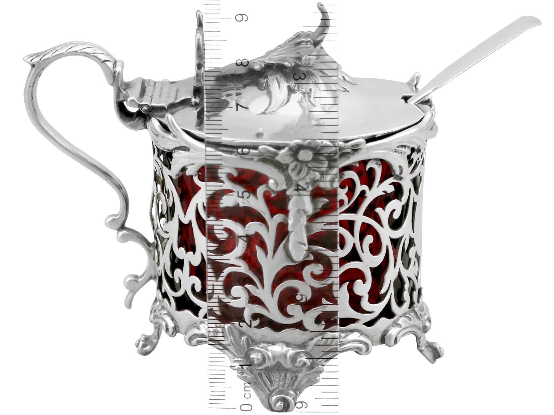 Antique Victorian Sterling Silver Mustard Pot (1884) For Sale 9