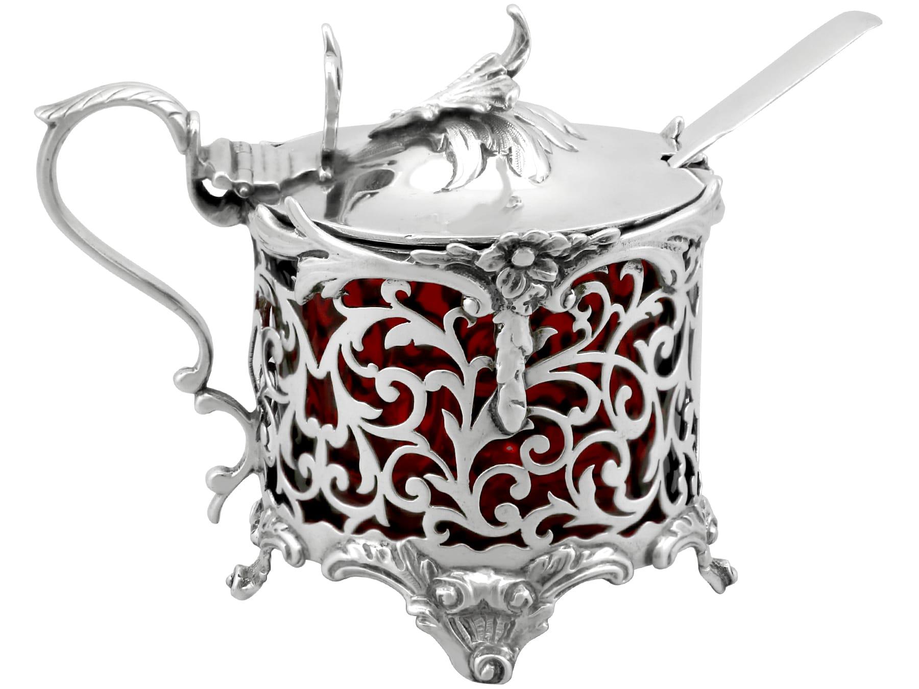 Antique Victorian Sterling Silver Mustard Pot (1884) For Sale