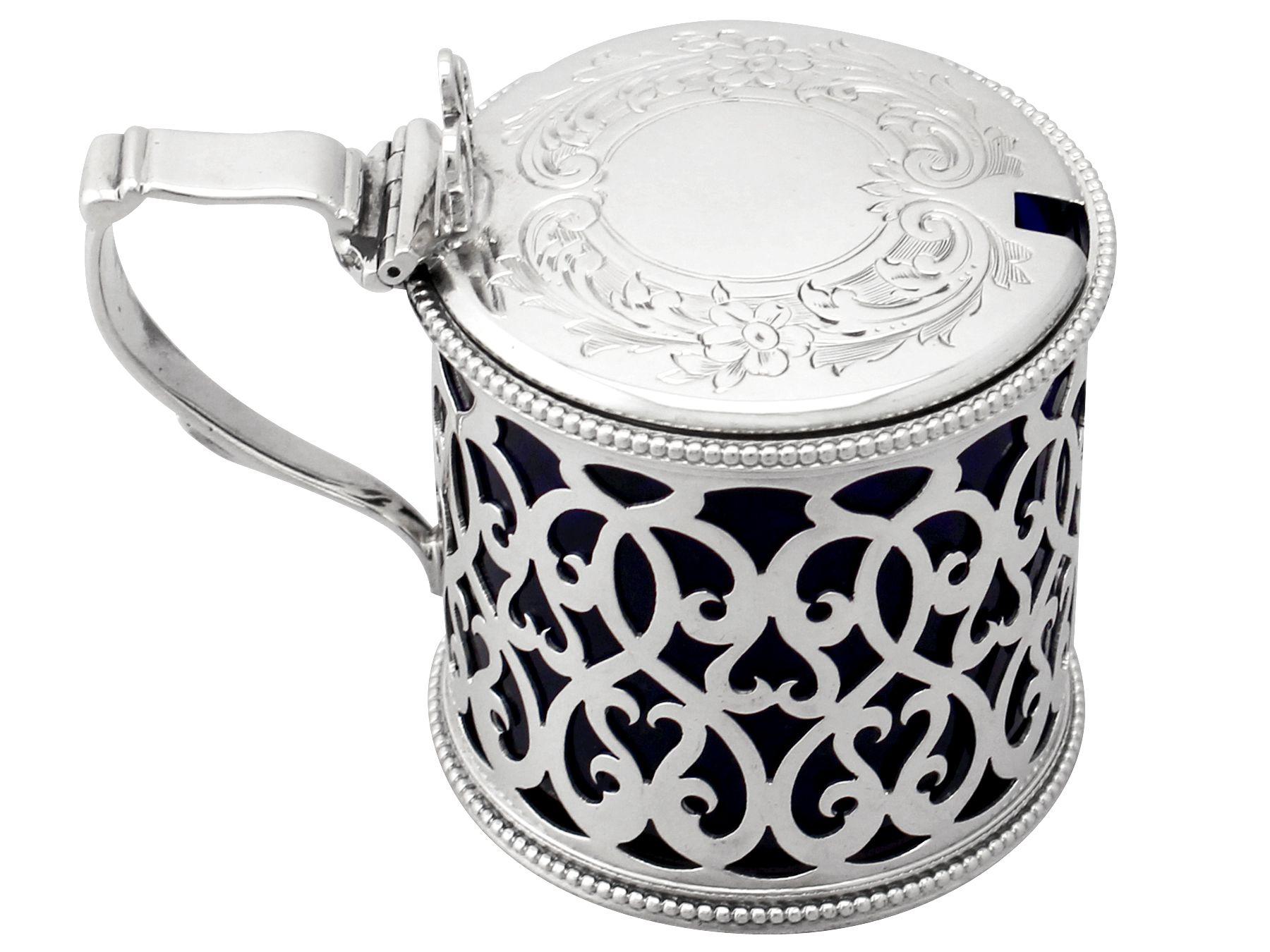 English Antique Victorian Sterling Silver Mustard Pot For Sale