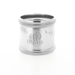 Antique Victorian Sterling Silver Napkin Ring with Ferns, Flowers, & Leaves