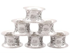 Antique Victorian Sterling Silver Napkin Rings Set of Six