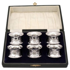 Antique Victorian Sterling Silver Napkin Rings Set of Six
