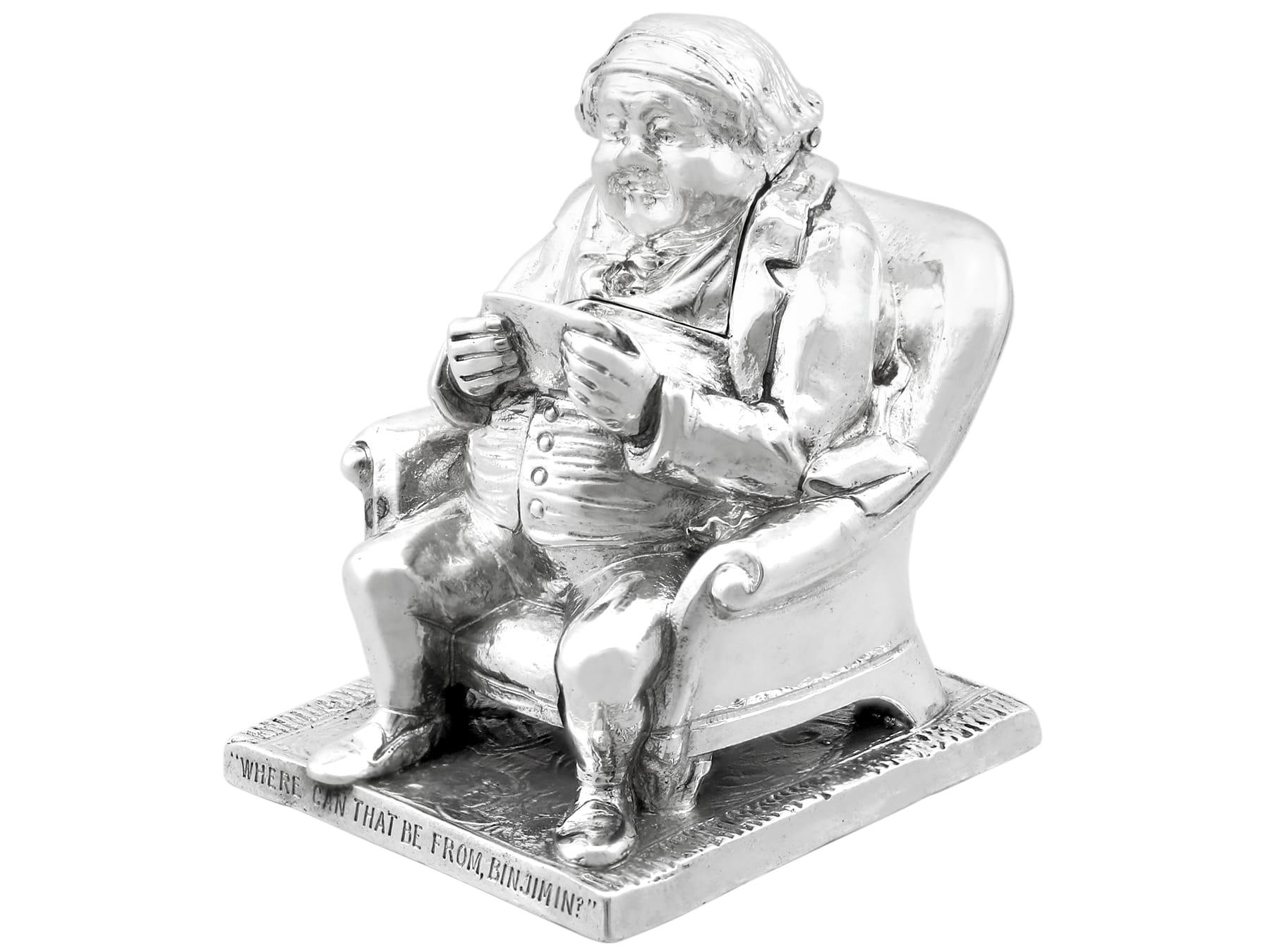 Antique Victorian Sterling Silver Novelty Inkwell (1885) For Sale 1