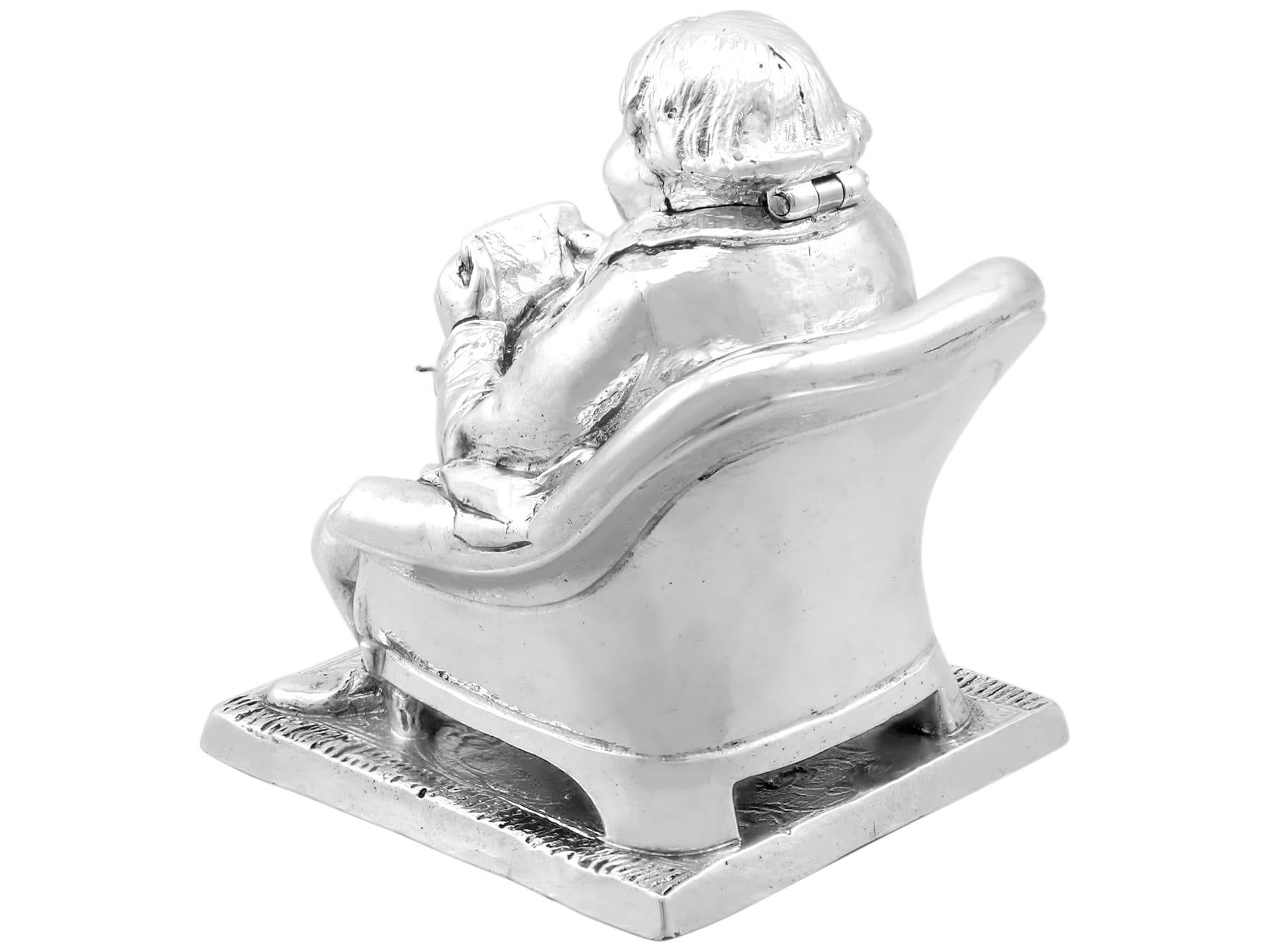 Antique Victorian Sterling Silver Novelty Inkwell (1885) For Sale 2