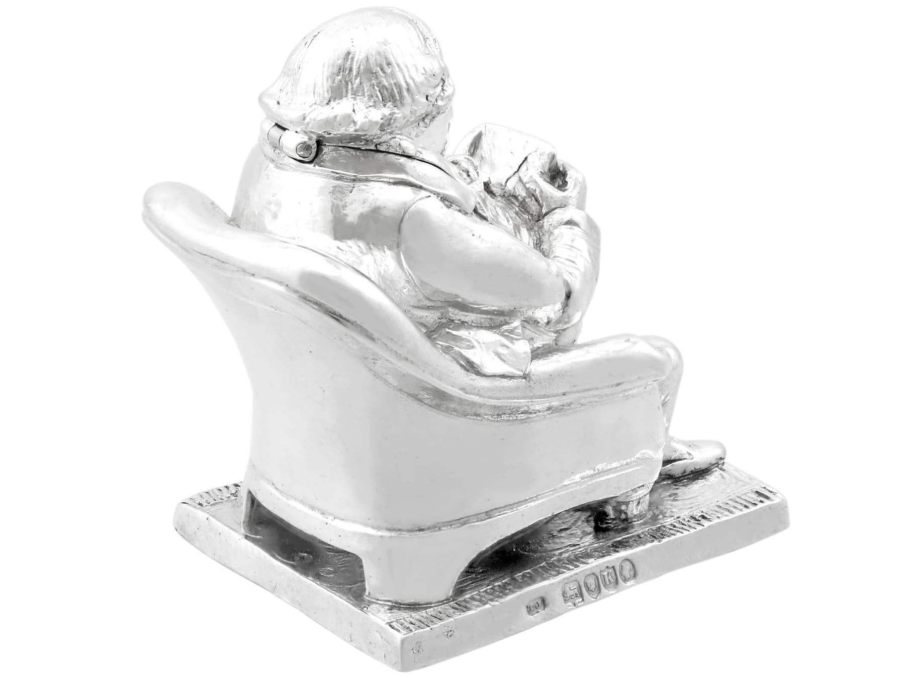 Antique Victorian Sterling Silver Novelty Inkwell (1885) For Sale 3