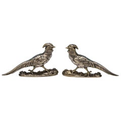 Antique Victorian Sterling Silver Novelty Pepper Pots in the Form of Pheasants